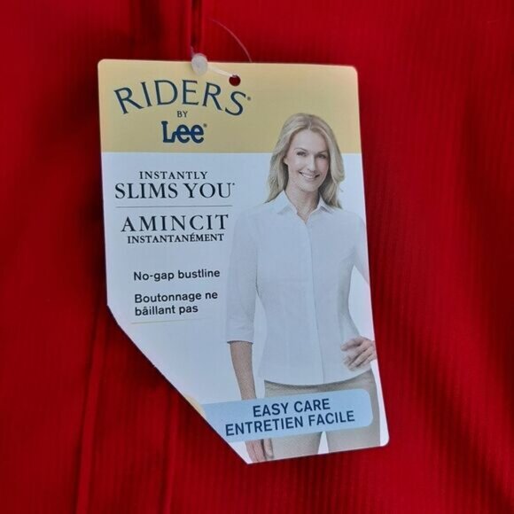 RIDERS by LEE RED / Easy Care Button Down Shirt Top Tonal Stripe Red Sz XL - Picture 8 of 14